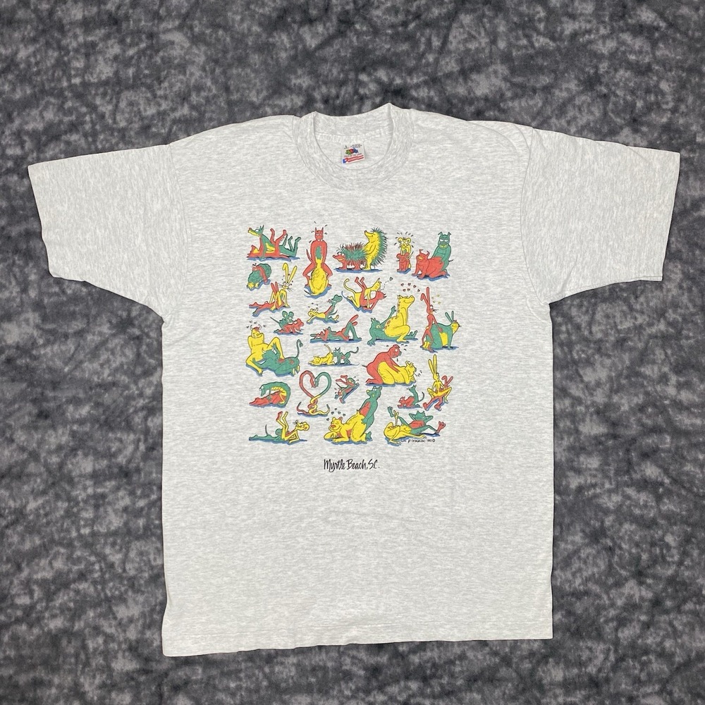 Vintage Farm Animals Sex Positions TShirt Mens Size L Myrtle Beach 90s USA Funny